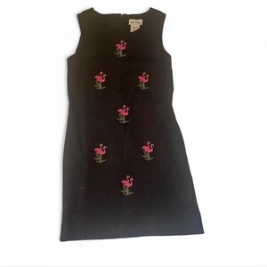Ultra Dress New York Black & pink flamingo midi dress size 8 vintage 1990’s